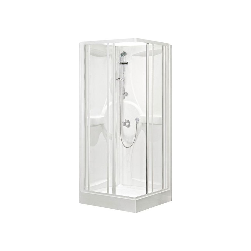 Cabine de douche 80-80 avec thermostat encastrer accès d'angle alu/blanc-clair