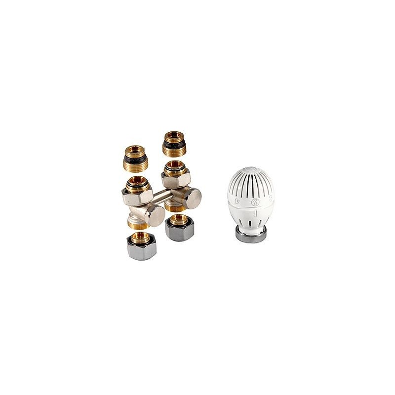 Giacomini kit de robinet thermostatique pour radiateur universel intégré 1/2"-3/4" + raccord 16mm droit