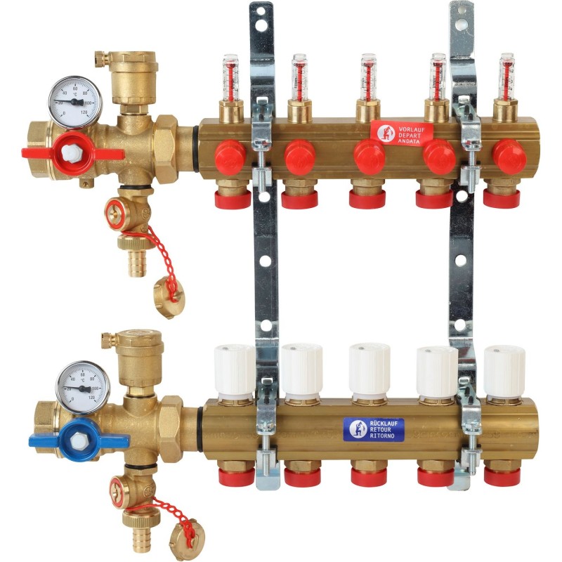 Giacomini set collecteur + mesurage débit chauffage sol 4/4"-2x18AA