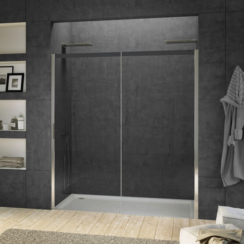 Porte coulissante niche suite 1760-1795 H2000 droite noire-chrome/clair