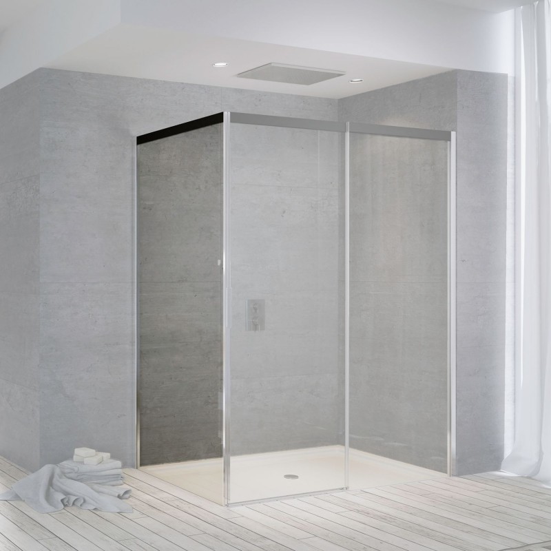 paroi fixe porte coulissante suite 865-890 H2000 droite nanotec softxlose noire-chrome/clair