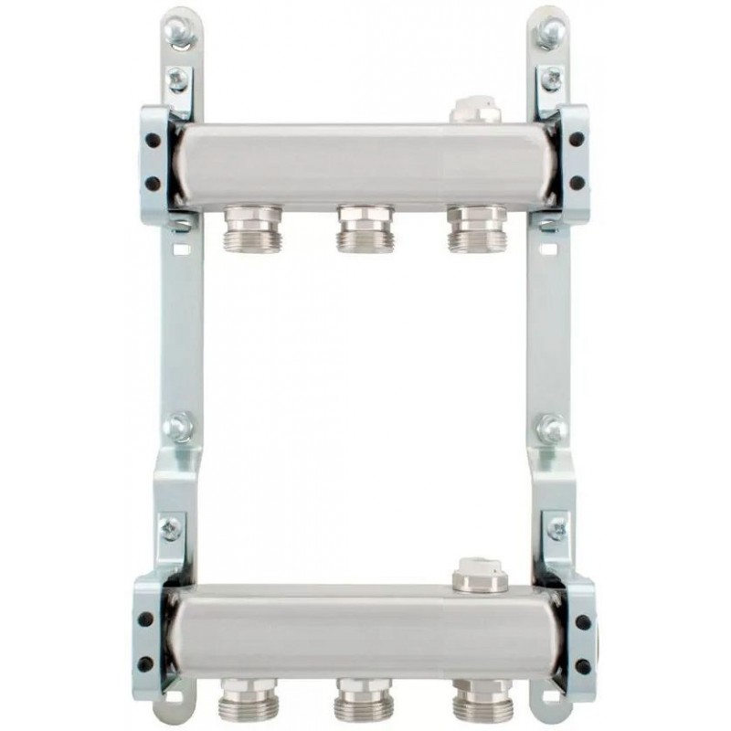 Kit collecteurs inox 4/4" - 3 x 3/4"ec avec purgeurs + fixation mural