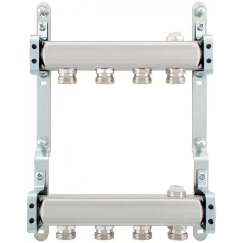 Kit collecteurs inox 4/4" - 4 x 3/4"ec avec purgeurs + fixation mural
