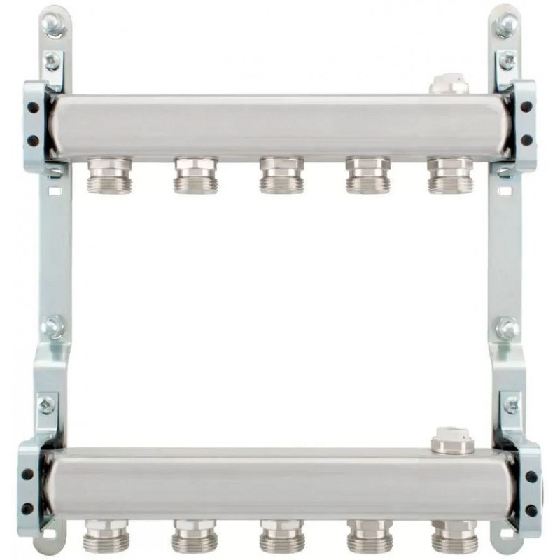 Kit collecteurs inox 4/4" - 5 x 3/4"ec avec purgeurs + fixation mural