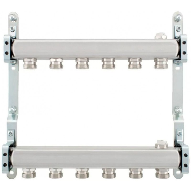 Kit collecteurs inox 4/4" - 6 x 3/4"ec avec purgeurs + fixation mural