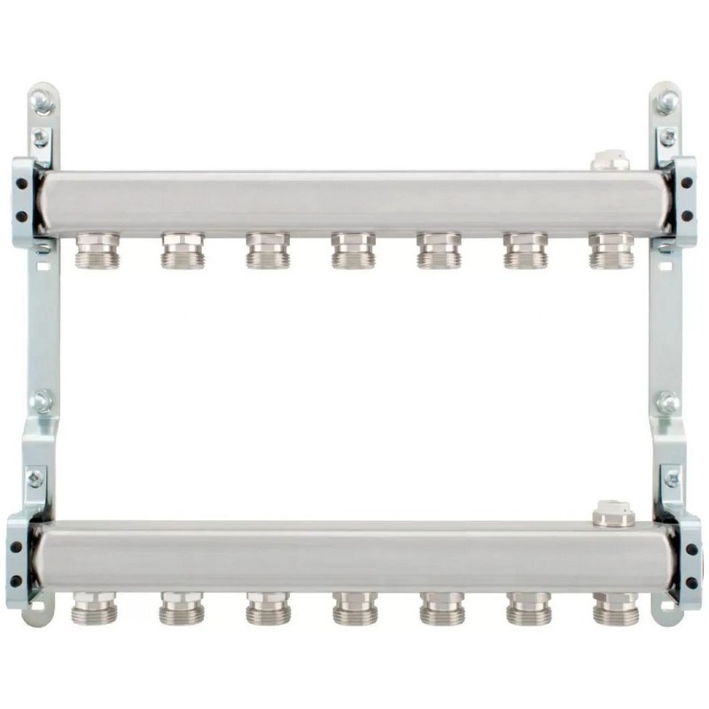 Kit collecteurs inox 4/4" - 7 x 3/4"ec avec purgeurs + fixation mural